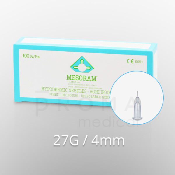 Mesoram micro-injection needles,  27G / 4mm, 100pcs.