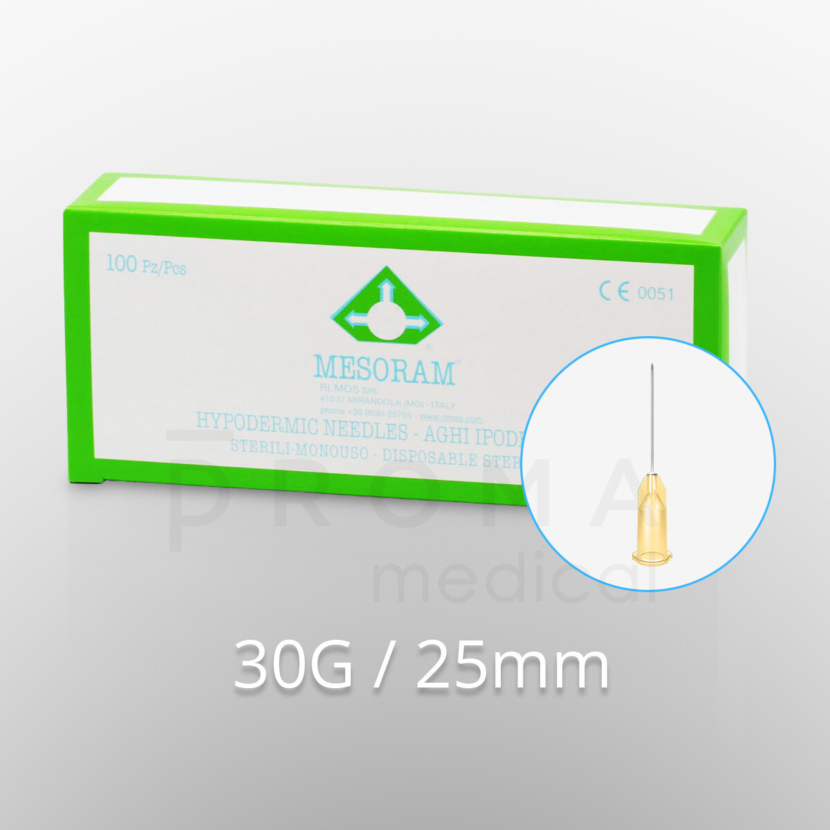 Mesoram micro-injection needles, 30G / 25mm, 100pcs.