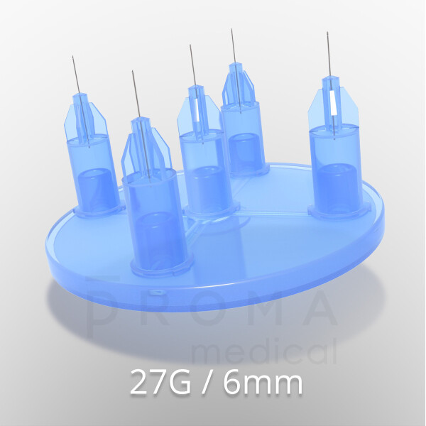 Mesoram multi injector plates with micro-injection needles, circular, 5-fold, 27G / 6mm, 36pcs.