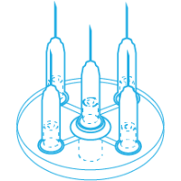 Mesoram multi injector plates with micro-injection needles, circular, 5-fold, 30G / 4mm, 36pcs.