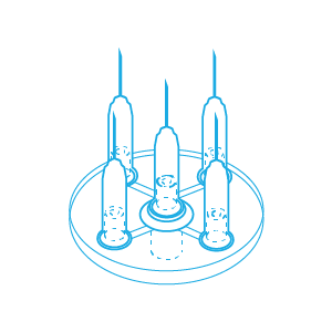 Mesoram multi injector plates with micro-injection needles, circular, 5-fold, 30G / 6mm, 36pcs.