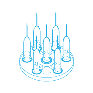 Mesoram multi injector plates with micro-injection needles, circular, 7-fold, 27G / 4mm, 36pcs.