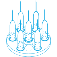 Mesoram multi injector plates with micro-injection needles, circular, 7-fold, 27G / 6mm, 36pcs.