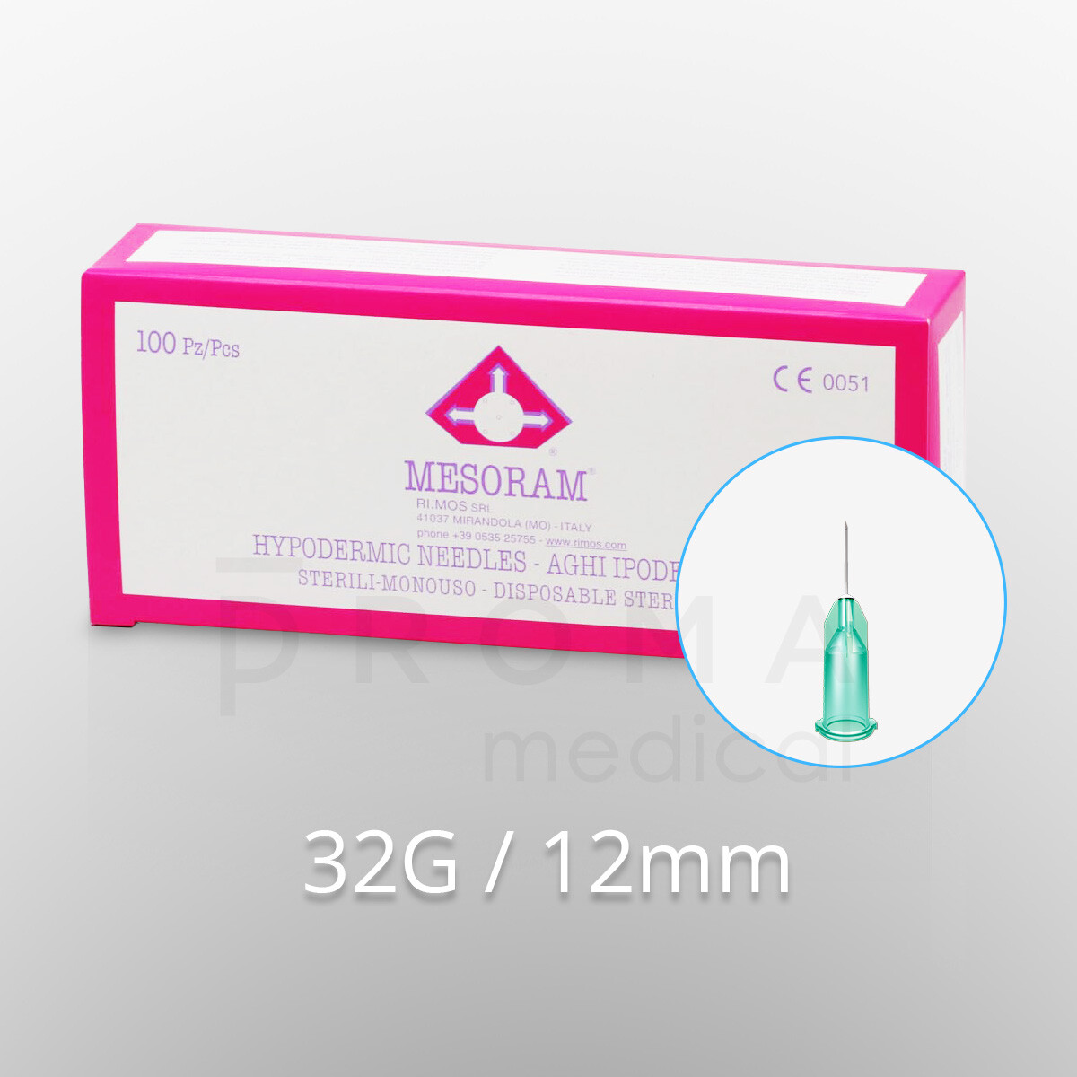 Mesoram micro-injection needles, 32G / 12mm, 100pcs.