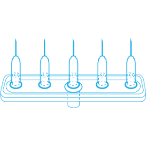 Mesoram multi injector plates with micro-injection needles, linear, 5-fold, 27G / 6mm, 36pcs.
