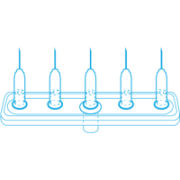 Mesoram multi injector plates with micro-injection needles, linear, 5-fold, 27G / 6mm, 36pcs.