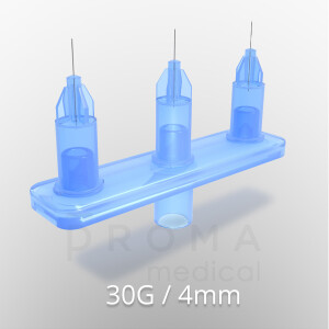 Mesoram multi injector plates with micro-injection needles, linear, 3-fold, 30G / 4mm, 36pcs.