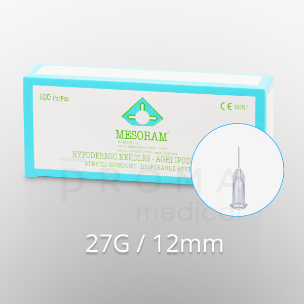 Mesoram micro-injection needles,  27G / 12mm, 100pcs.