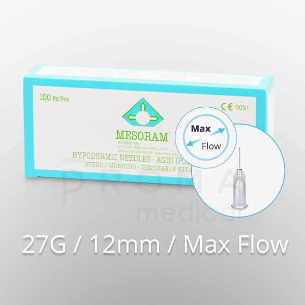 Mesoram micro-injection needles, 27G / 12mm / larger inner diameter, 100pcs.