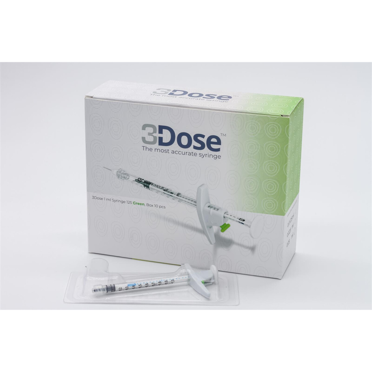 3Dose fine dosage syringe, 125 Green, 1ml, 10 pcs.