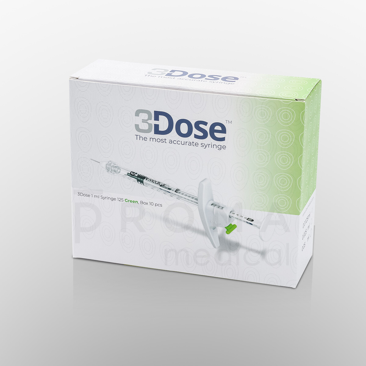 3Dose fine dosage syringe, 125 Green, 1ml, 10 pcs.