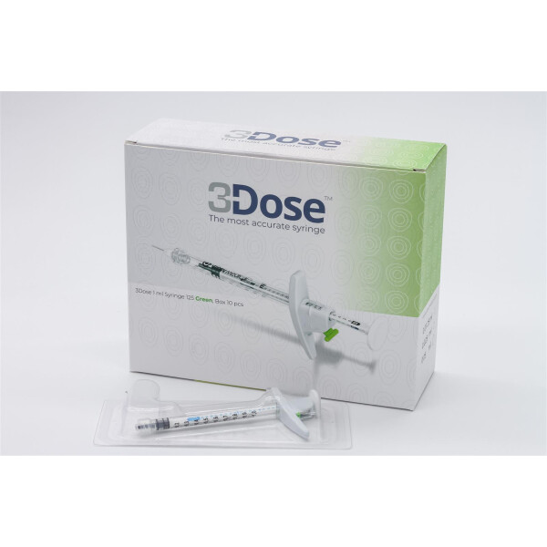 3Dose fine dosage syringe, 125 Green, 1ml, 10 pcs.