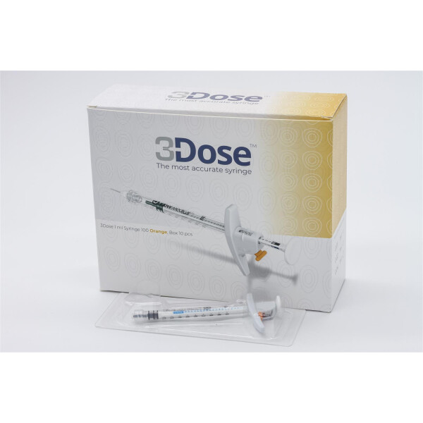 3Dose fine dosage syringe, 100 Orange, 1ml, 10 pcs.