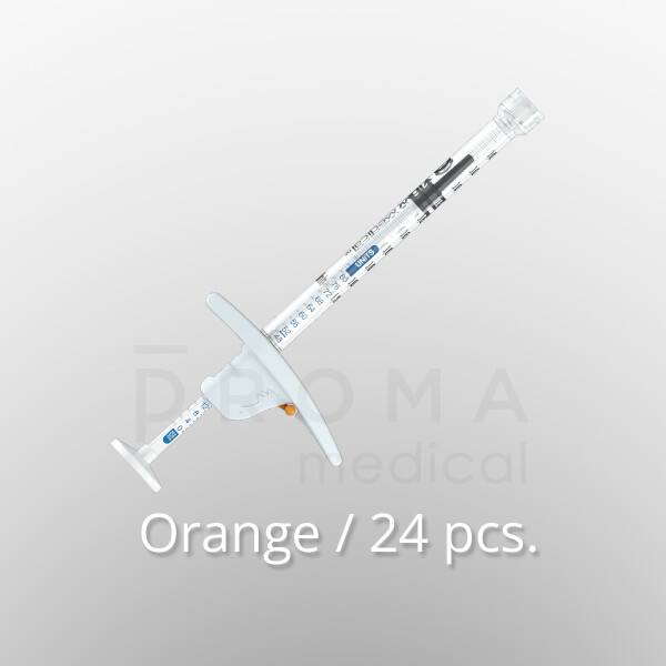 3Dose fine dosage syringe, 100 Orange, 1ml, 24 pcs.